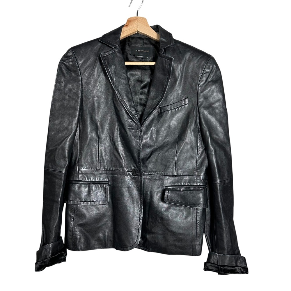 BCBGMaxAzria Black Leather Blazer Jacket